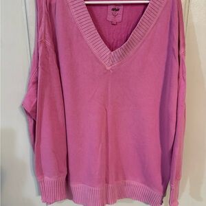 Aerie Vibrant Pink V-Neck Sweater
